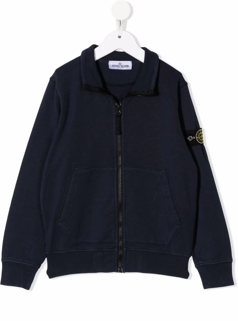 商品Stone Island Junior|Stone Island Junior Blue Cotton Hoodie With Logo,价格¥1396,第1张图片