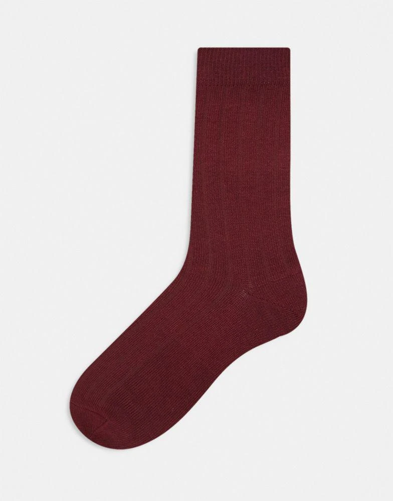 商品ASOS|ASOS DESIGN ribbed sock in burgundy,价格¥59,第1张图片