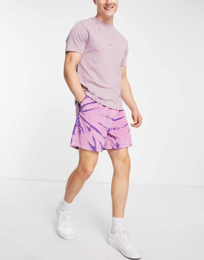ASOS DESIGN wide shorts in tie dye pink cord商品第4张图片规格展示