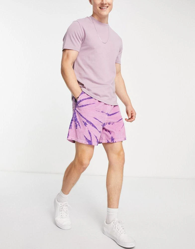 商品ASOS|ASOS DESIGN wide shorts in tie dye pink cord,价格¥236,第4张图片详细描述