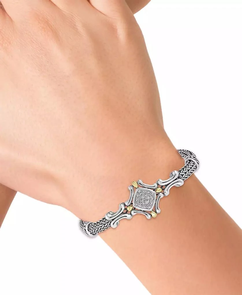 商品Effy|EFFY® Diamond Cluster Antique-Look Bracelet (1/10 ct. t.w.) in Sterling Silver & 18k Gold,价格¥3364,第2张图片详细描述