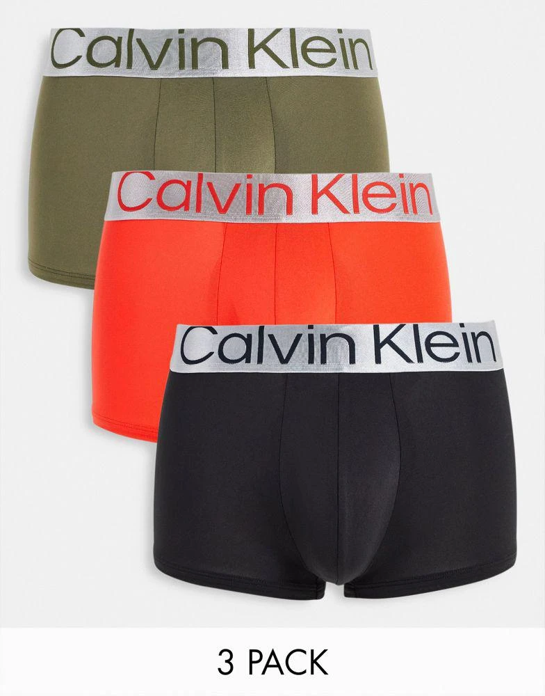 商品Calvin Klein|Calvin Klein steel 3 pack micro low rise trunks in orange/green/black,价格¥353,第1张图片