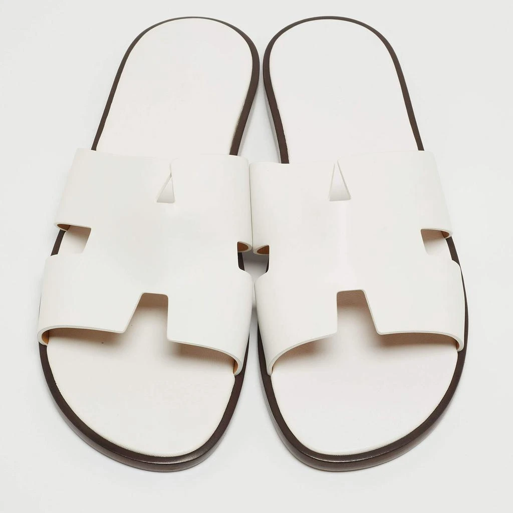 商品[二手商品] Hermes|Hermes White Leather Izmir Slide Flats Size 47,价格¥4108,第3张图片详细描述