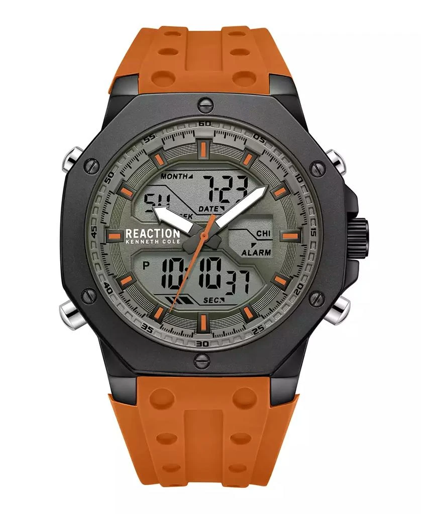 商品Kenneth Cole|Men's Ana-digi Orange Silicon Strap Watch, 48mm,价格¥636,第1张图片