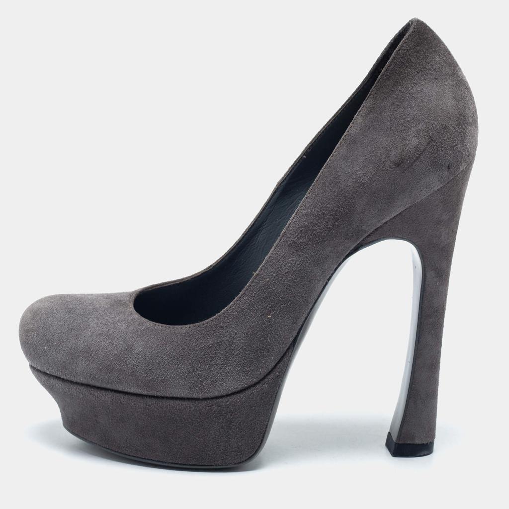 商品[二手商品] Yves Saint Laurent|Yves Saint Laurent Grey Suede Palais Platform Pumps Size 35,价格¥2744,第1张图片