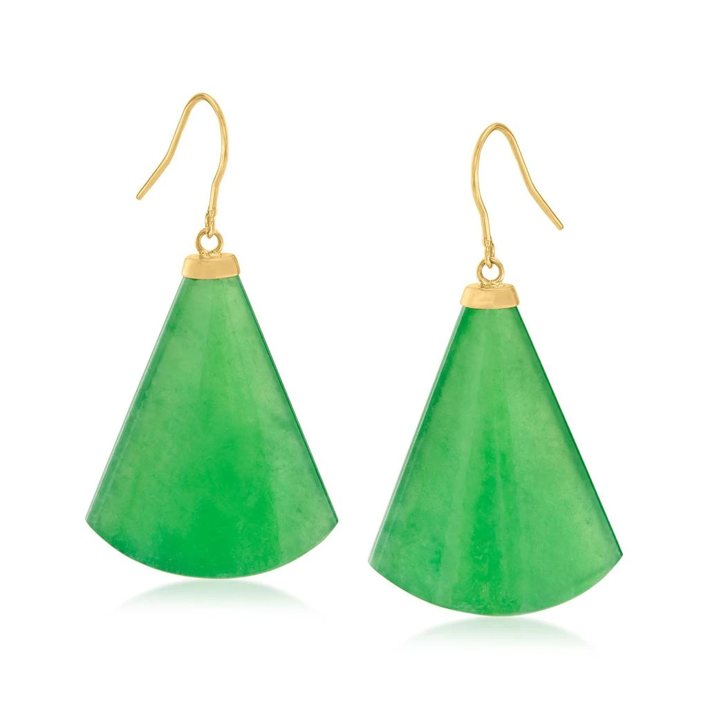 商品Ross-Simons|Ross-Simons Jade Fan Drop Earrings in 14kt Yellow Gold,价格¥1422,第1张图片