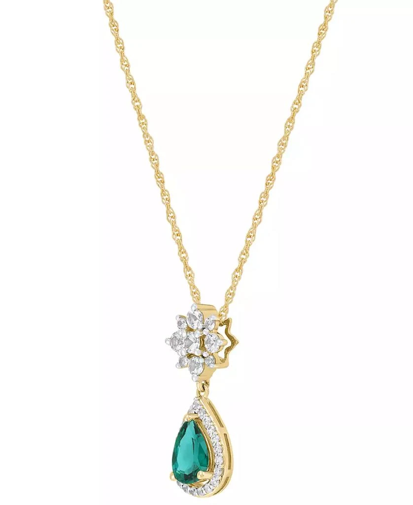 商品Macy's|Lab-Created Emerald (5/8 ct. t.w.) & Lab-Created White Sapphire (1/2 ct. t.w.) Pendant Necklace in 14k Yellow Gold-Plated Sterling Silver, 16" + 2" extender,价格¥1220,第3张图片详细描述