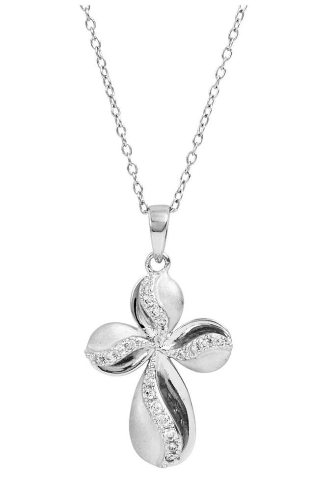 商品Savvy Cie Jewels|Sterling Silver CZ Satin Cross Pendant Necklace,价格¥351,第1张图片