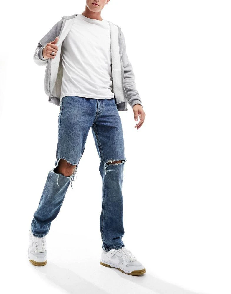 商品ASOS|ASOS DESIGN straight leg jeans with rips in dark wash,价格¥139,第4张图片详细描述