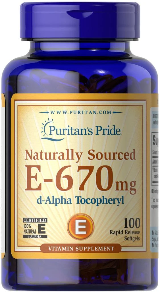 商品Puritan's Pride|Vitamin E-100% 1000 IU Naturally Sourced 100 Softgels,价格¥476,第1张图片