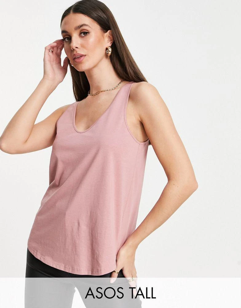 商品Echo Design|ASOS DESIGN Tall ultimate vest with scoop neck in cotton blend in rose - PINK,价格¥29,第1张图片