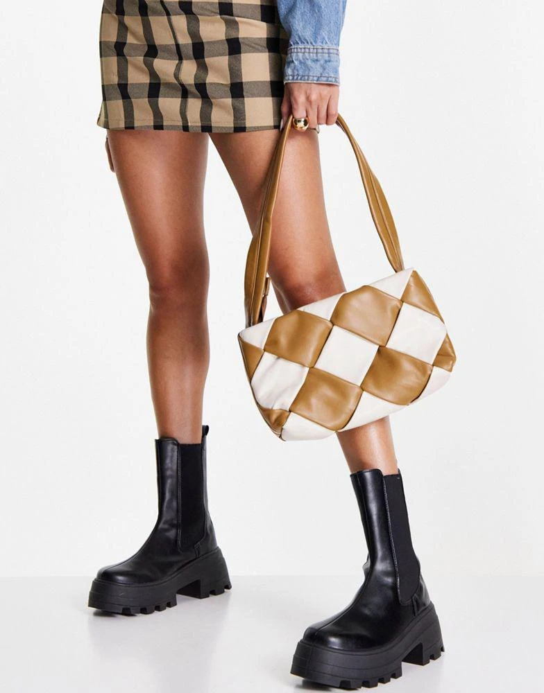 商品ASOS|ASOS DESIGN shoulder bag with padded weave in tan and stone mix,价格¥88,第1张图片