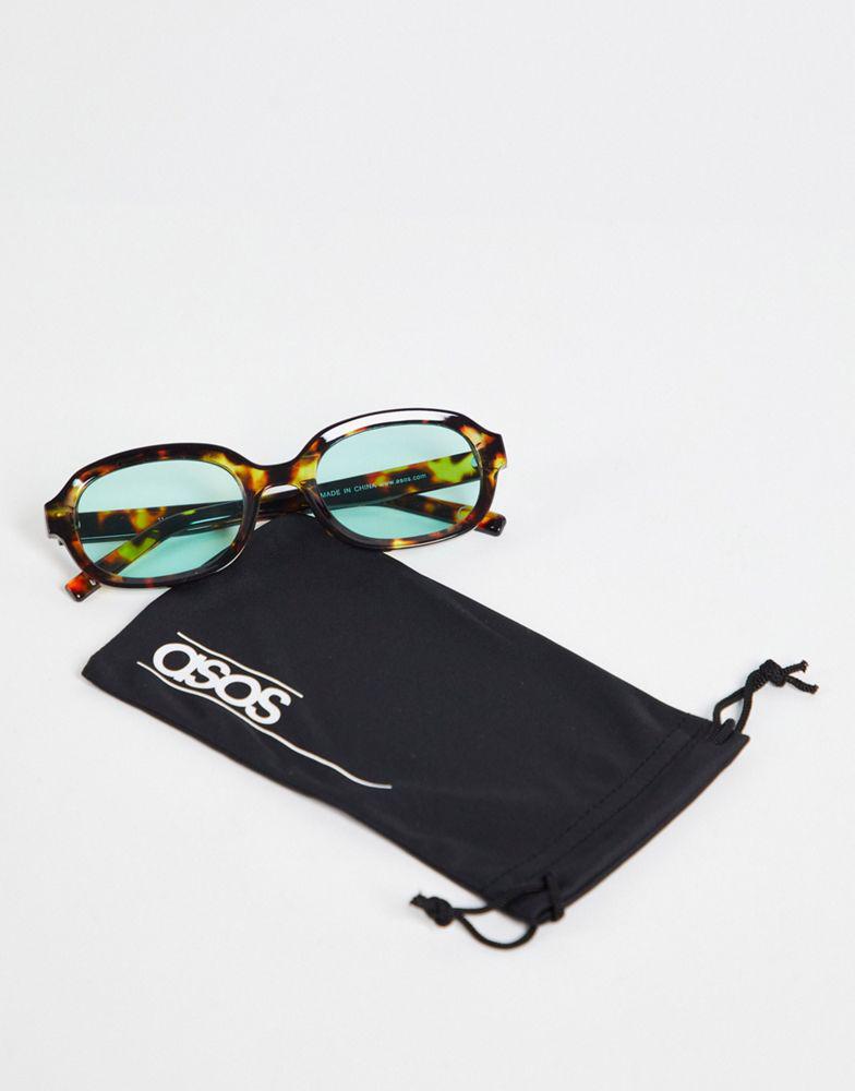ASOS DESIGN receycled square sunglasses with blue lens in brown tortoiseshell商品第4张图片规格展示