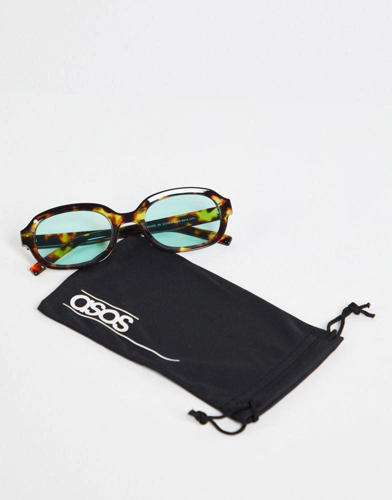 商品ASOS|ASOS DESIGN square sunglasses with blue lens in brown tortoiseshell,价格¥49,第4张图片详细描述
