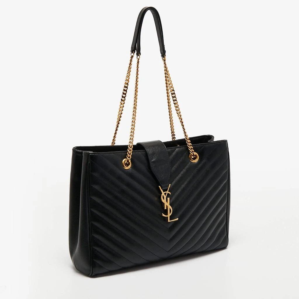 商品[二手商品] Yves Saint Laurent|Saint Laurent Black Matelasse Leather Cassandre Shopper Tote,价格¥13249,第3张图片详细描述
