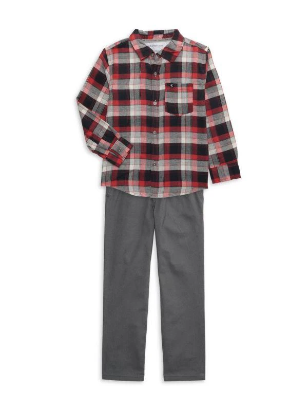 商品Calvin Klein|Baby Boy's & Little Boy's 2-Piece Plaid Shirt & Pants Set,价格¥263,第1张图片