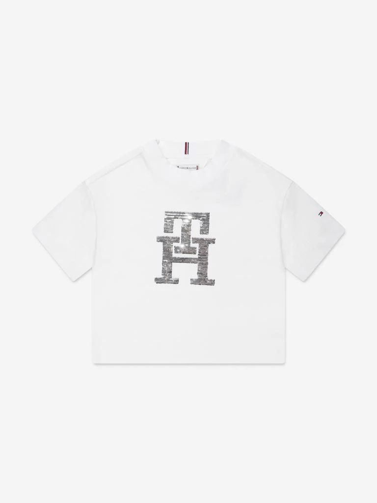 商品Tommy Hilfiger|Tommy Hilfiger Girls Monogram Sequins T-Shirt in White,价格¥164,第1张图片