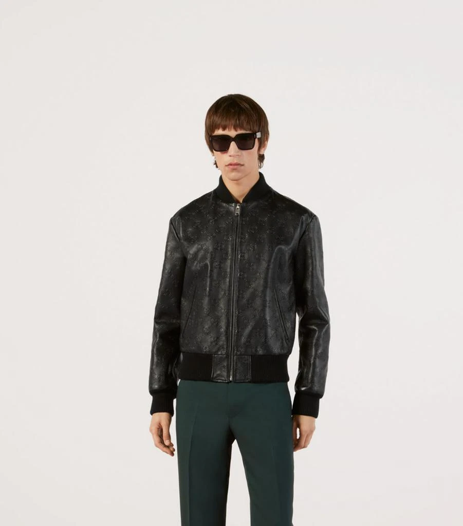 商品Gucci|Leather GG Supreme Bomber Jacket,价格¥36861,第3张图片详细描述