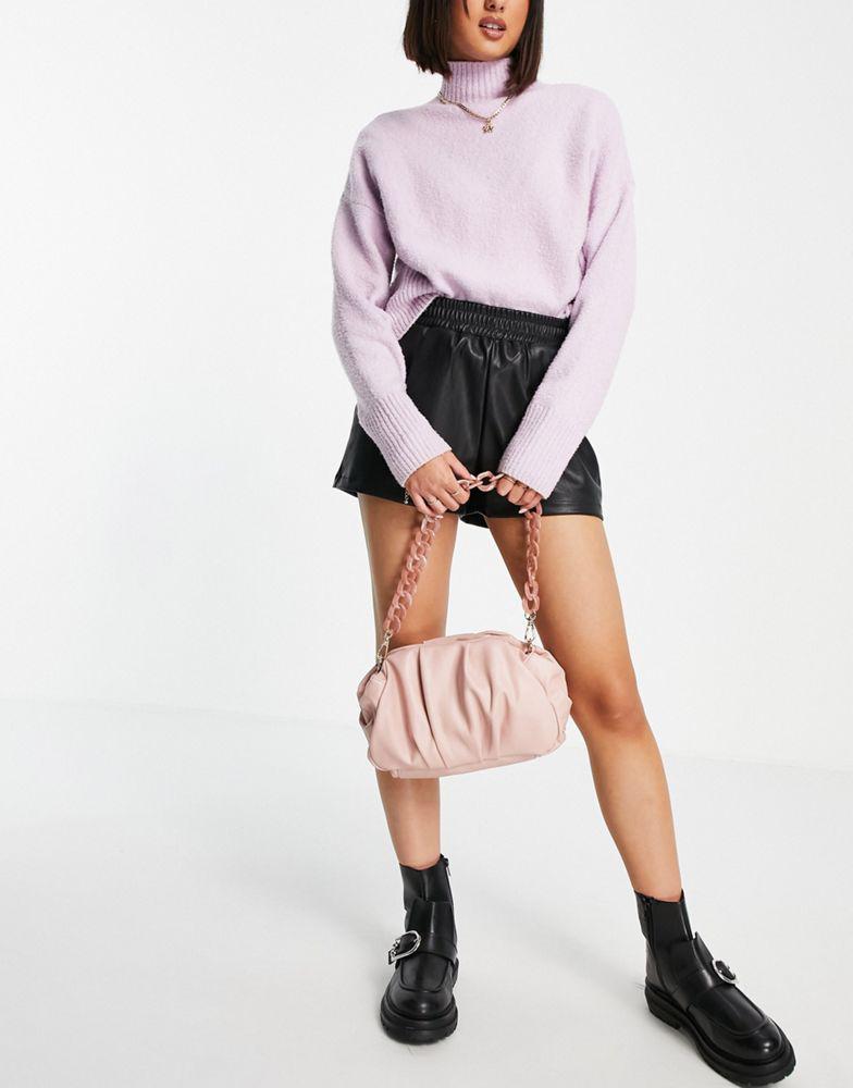 ASOS DESIGN oversized ruched clutch bag in dusky pink with detachable shoulder chain商品第3张图片规格展示