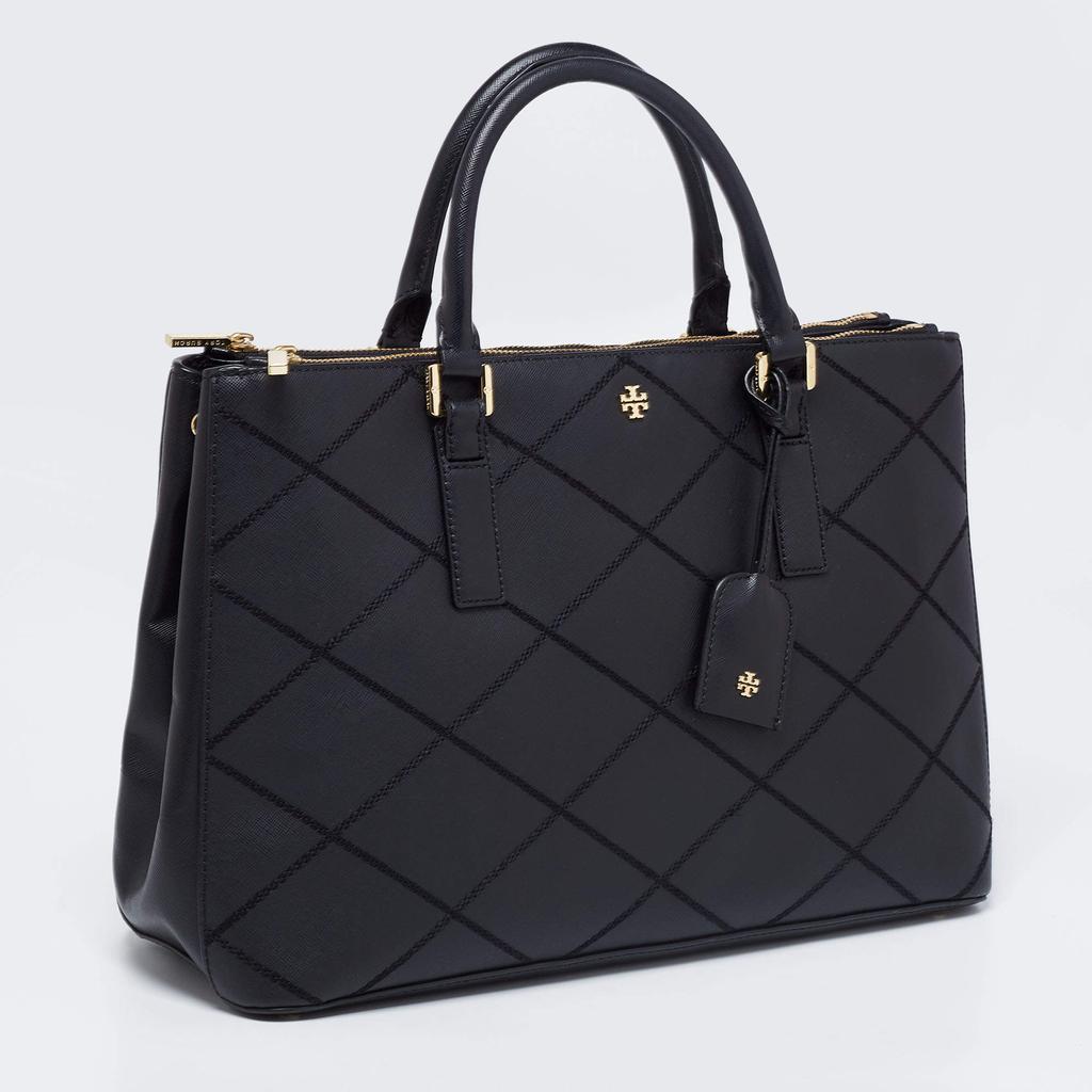 商品[二手商品] Tory Burch|Tory Burch Black Wild Stitch Leather Robinson Double Zip Tote,价格¥2940,第5张图片详细描述