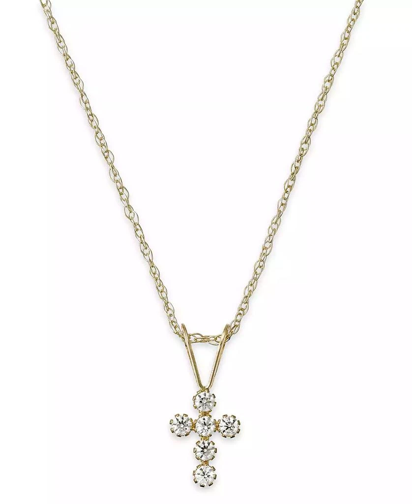 商品Macy's|Children's Cubic Zirconia Cross Pendant Necklace in 14k Gold,价格¥1355,第1张图片