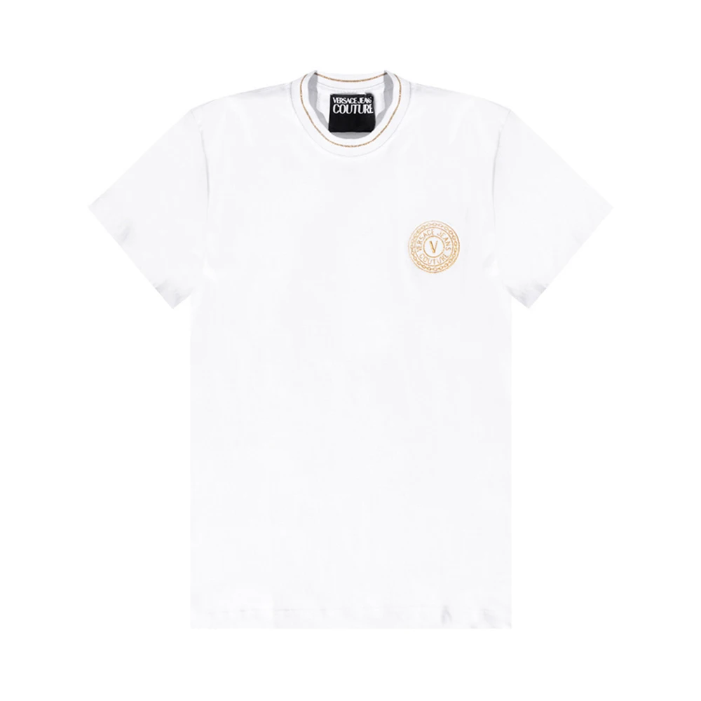 商品Versace|VERSACE JEANS 男士白色V字刺绣T恤 B3GWA7TF-30319-K41,价格¥357,第1张图片