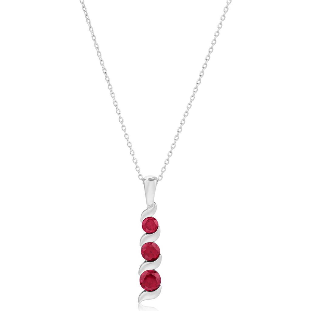 14K White Gold 3-Stone Round Gemstone Journey Pendant Necklace with Cable Chain商品第10张图片规格展示