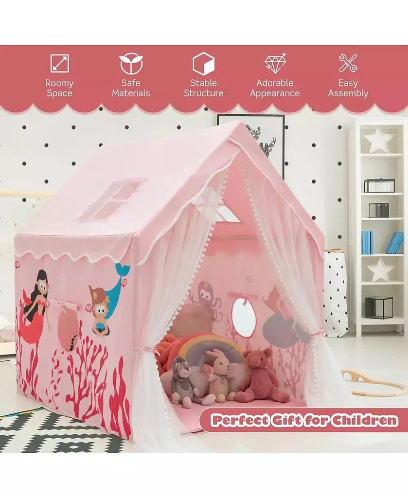 Kids Playhouse Large Children Indoor Play Tent Gift w/ Cotton Mat Longer Curtain 商品