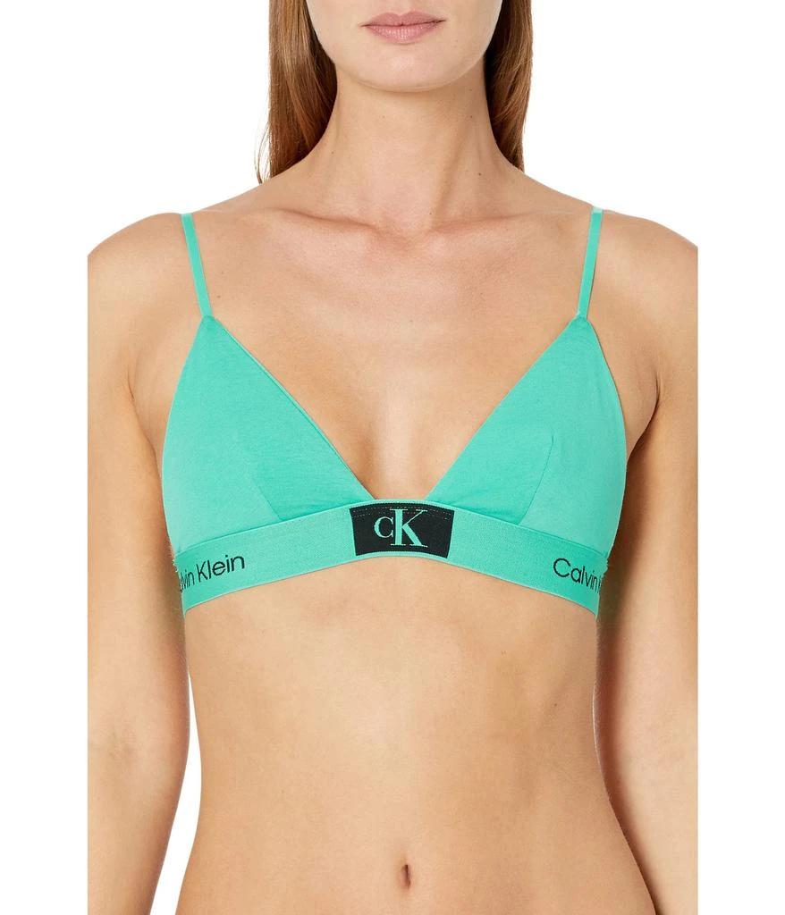 Calvin Klein CK One Cotton unlined triangle bralette in lime leopard print