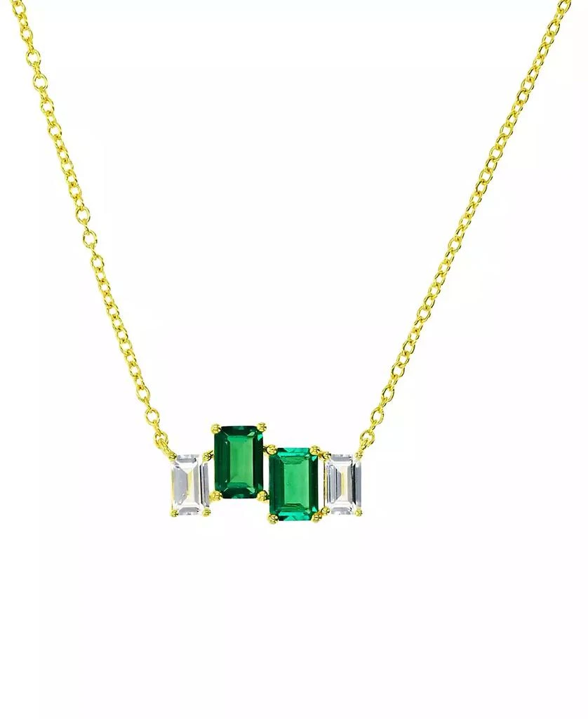 商品Macy's|Lab-Grown Emerald (1-1/5 ct. t.w.) & Lab-Grown White Sapphire (3/4 ct. t.w.) Four Stone 18" Collar Necklace in 14k Gold-Plated Sterling Silver,价格¥617,第1张图片