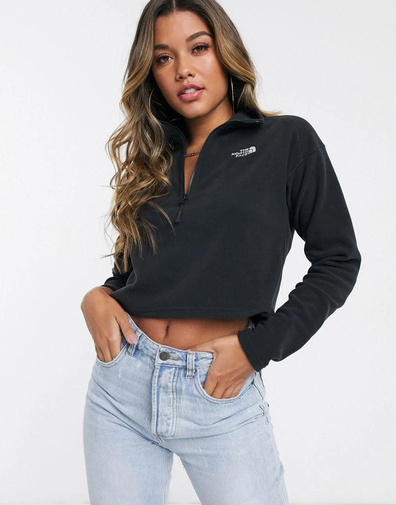商品The North Face|The North Face 100 Glacier 1/4 zip cropped fleece in black,价格¥275,第1张图片
