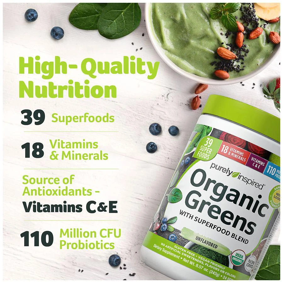 商品Purely Inspired|Organic Super Greens Powder with Superfoods & Multivitamins Unflavored,价格¥166,第5张图片详细描述