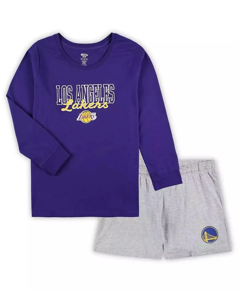 商品Concepts Sport|Women's Purple, Heather Gray Los Angeles Lakers Plus Size Long Sleeve T-shirt and Shorts Sleep Set,价格¥531,第1张图片