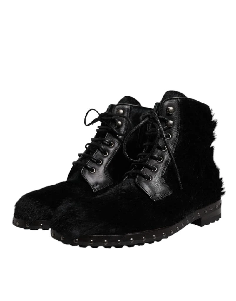 商品Dolce & Gabbana|Dolce & Gabbana Black Pony Style Leather Mid Calf Boots Shoes,价格¥5091,第3张图片详细描述