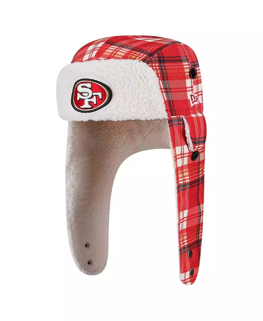 商品New Era|Men's Scarlet San Francisco 49ers Sideline Plaid Sherpa Trapper Hat,价格¥268,第1张图片