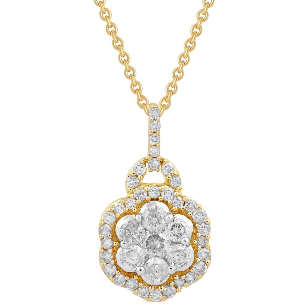 Diamond Halo Cluster Pendant Necklace (1/2 ct. t.w.) in 10k Gold商品第1张图片规格展示