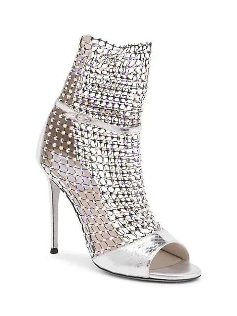 商品Rene Caovilla|Galaxia Crystal Mesh Ayers Metallic Leather Sandals,价格¥11698,第2张图片详细描述