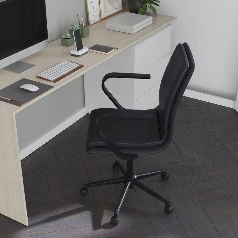 商品Merrick Lane|Artemis Mid-Back Home Office Chair With Armrests, Height Adjustable Swivel Seat And Five Star Chrome Base, Gray Faux Leather,价格¥1941,第1张图片