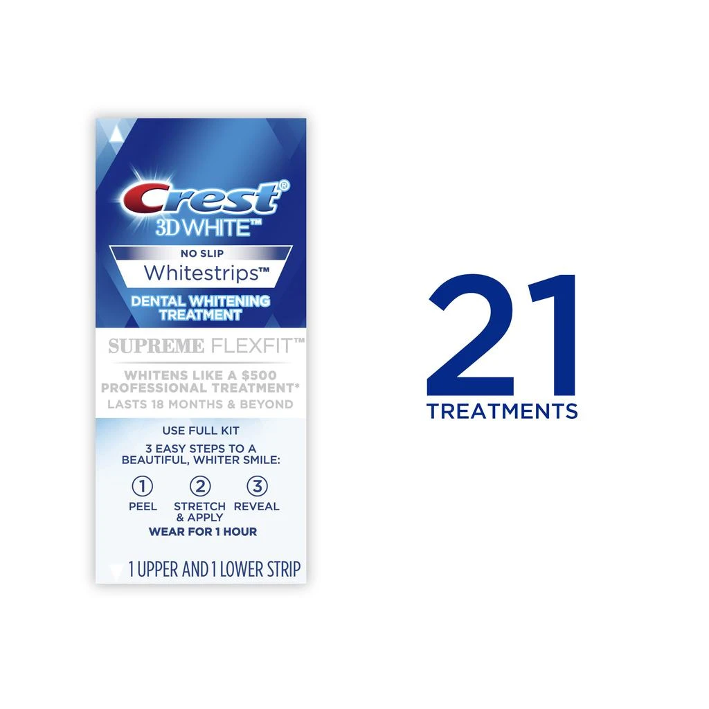 商品Crest|Crest 3D Whitestrips, Supreme Flexfit, Teeth Whitening Strip Kit, 42 Strips (21 Treatments),价格¥510,第3张图片详细描述