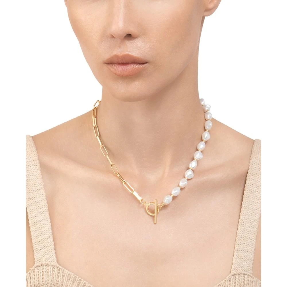 商品ADORNIA|14k Gold-Plated Imitation Pearl & Paperclip Chain 17" Toggle Necklace,价格¥202,第3张图片详细描述