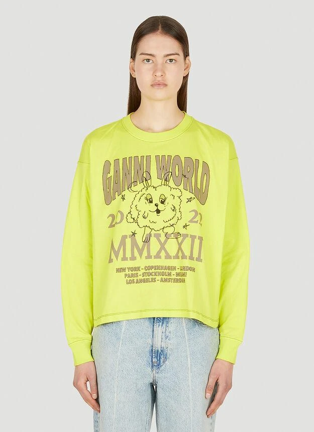 商品Ganni|Graphic Print Long Sleeve T-Shirt in Yellow,价格¥669,第1张图片