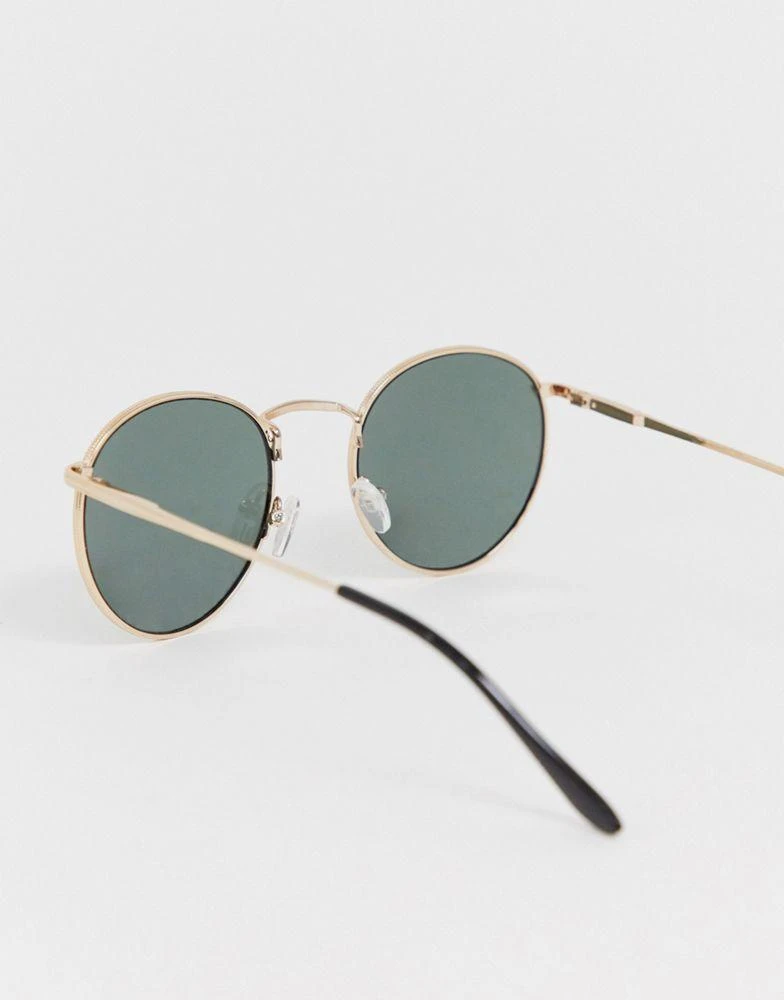 商品ASOS|ASOS DESIGN round metal sunglasses in gold with nose bridge detail,价格¥98,第2张图片详细描述