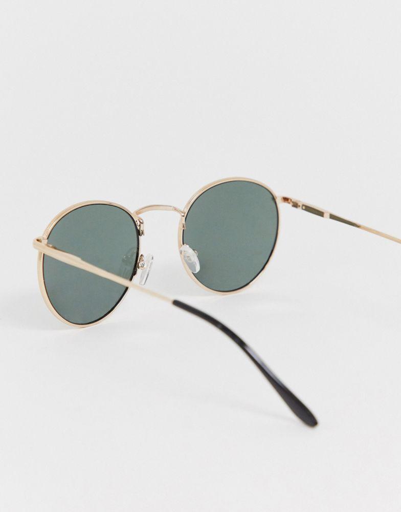 商品ASOS|ASOS DESIGN round metal sunglasses in gold with nose bridge detail,价格¥71,第4张图片详细描述