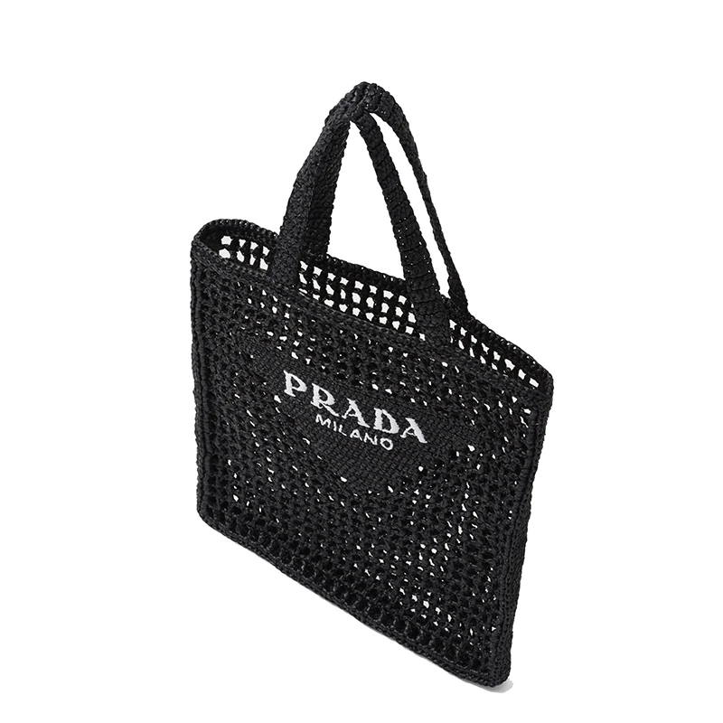 PRADA/普拉达 22新款 女士黑色酒椰纤维解构式单肩手提镂空托特包 商品