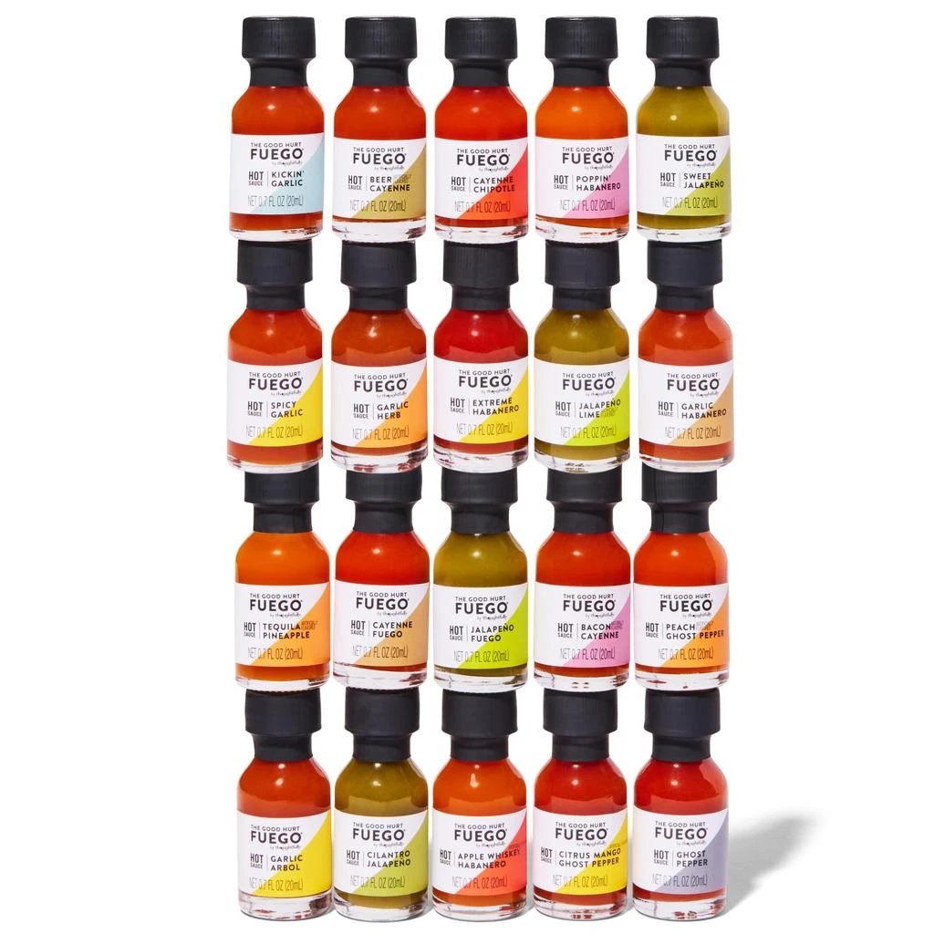 商品Thoughtfully|The Good Hurt Fuego Hot Sauce Gift Set, Delicious and Unique Flavors, Set of 20,价格¥317,第2张图片详细描述