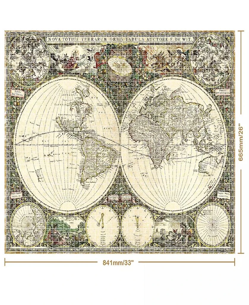 Gold-Tone Foil 1500-Piece Jigsaw Puzzle Vintage-Like World Map Jigsaws For Adults Deluxe Jigsaw Puzzles 33" x 26" intricate Puzzles Advanced Jigsaws Hobbies 商品