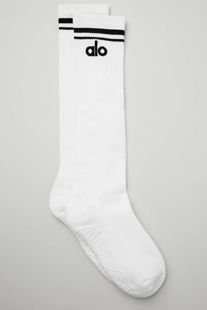 商品Alo|Women's Knee-High Throwback Barre Sock - White/Black,价格¥285,第1张图片
