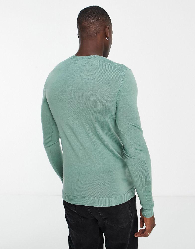 ASOS DESIGN muscle fit premium merino wool jumper in sage green商品第4张图片规格展示