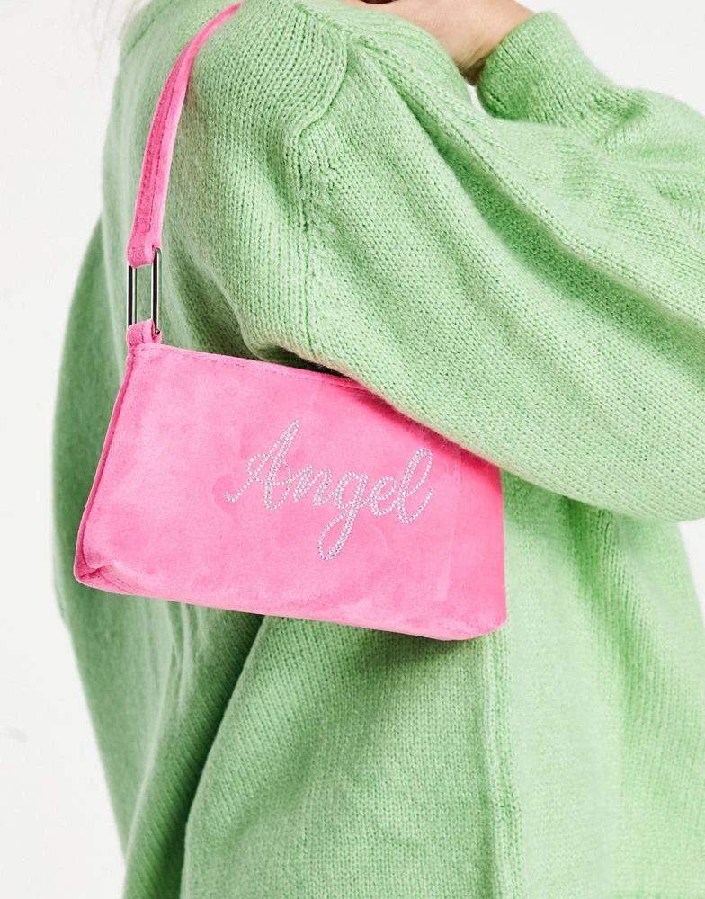 商品ASOS|ASOS DESIGN mini shoulder bag with angel diamante in pink velour,价格¥149,第1张图片