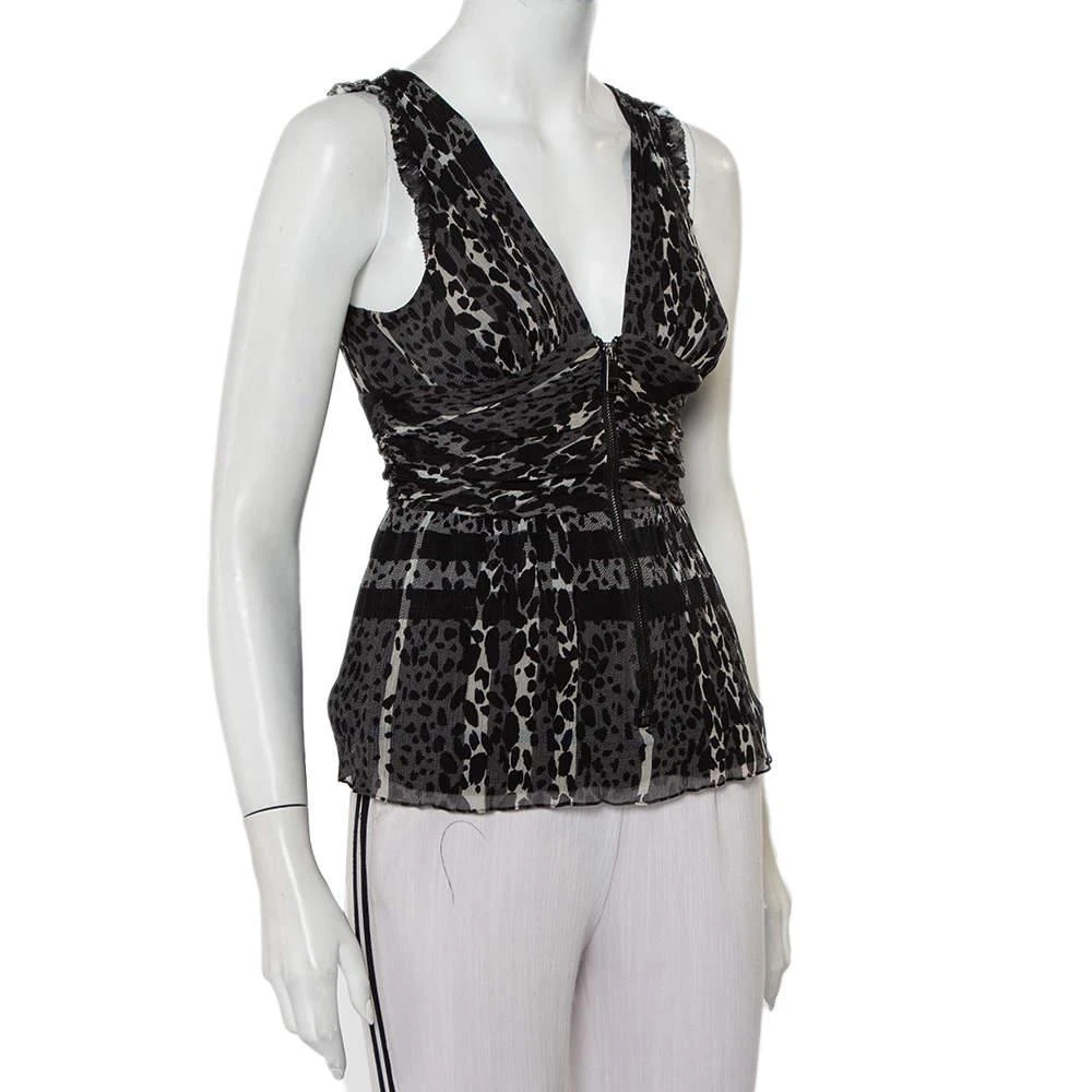 商品[二手商品] Burberry|Burberry Black Animal Printed Silk Plunge Neck Draped Peplum Top S,价格¥808,第2张图片详细描述